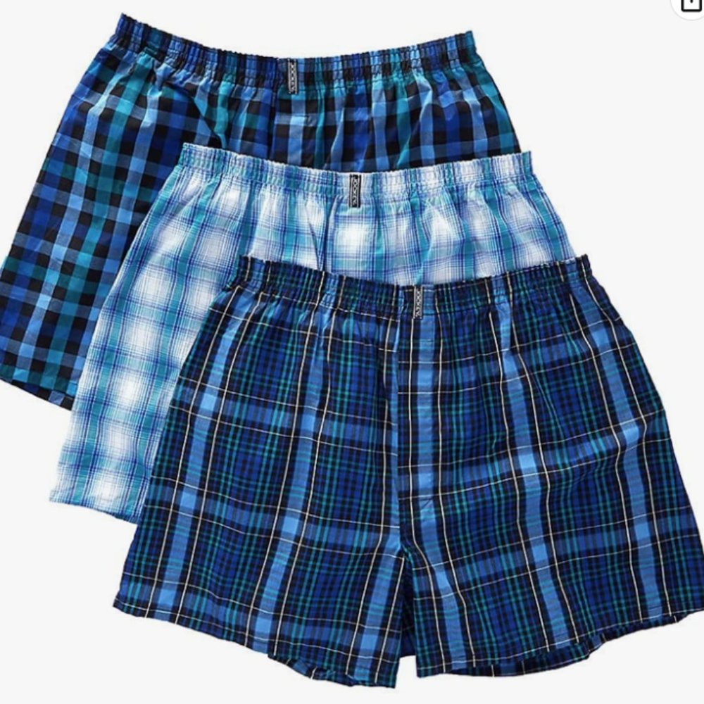 Jockey Men's Full Cut Woven Boxers 3 Pack New XXL 2XL Plaid Green Blue 44-46 BIG